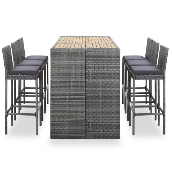 Set muebles bar jardín 7 piezas y cojines ratán sintético gris