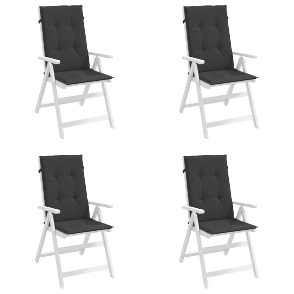 Cojín silla de jardín respaldo alto 4 uds tela negro 120x50x3cm