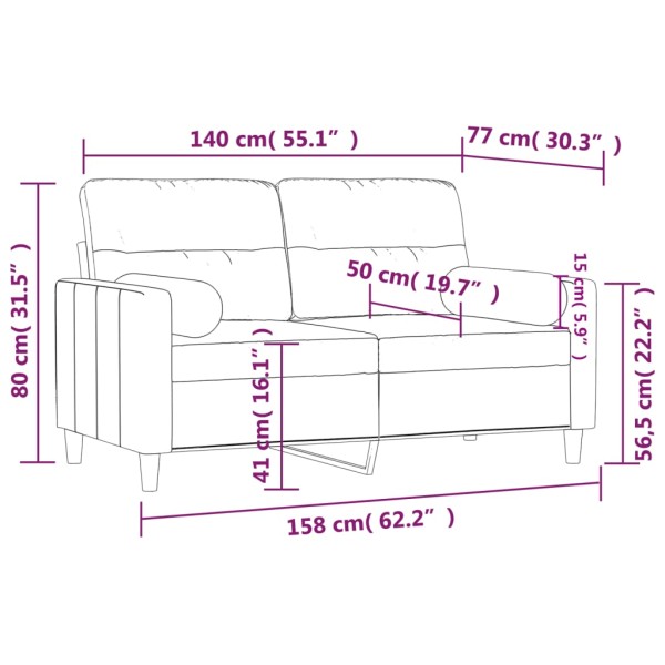 Sofá de 2 plazas con cojines tela marrón 140 cm