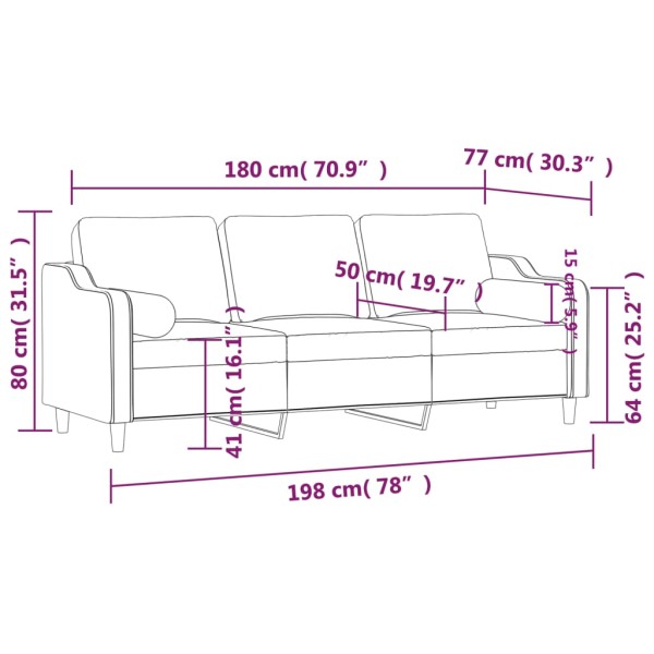 Sofá de 3 plazas con cojines tela gris claro 180 cm