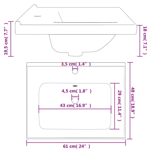 Lavabo de baño rectangular cerámica blanco 61x48x19,5 cm