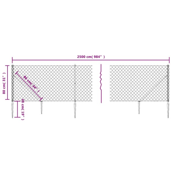 Cerca de alambre con pinchos de anclaje gris antracita 0,8x25 m