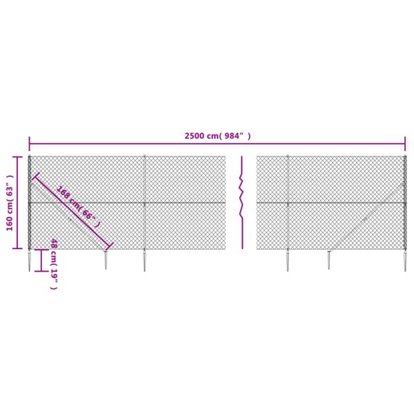 Cerca de alambre con pinchos de anclaje plateado 1,6x25 m