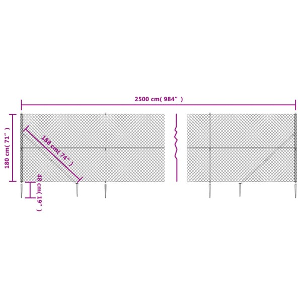 Cerca de alambre con pinchos de anclaje gris antracita 1,8x25 m