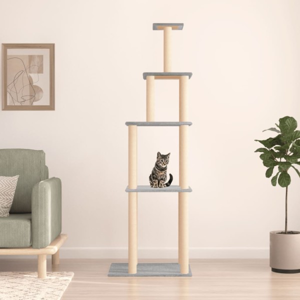 Rascador para gatos con postes de sisal gris claro 183 cm