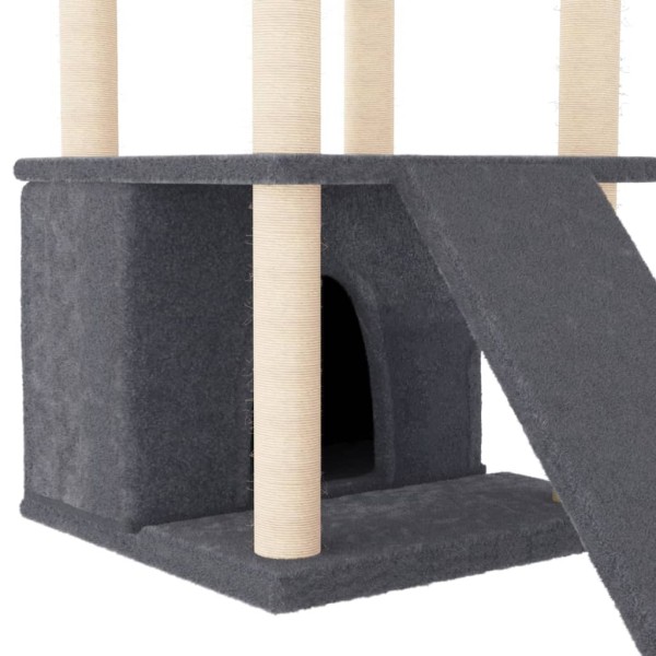 Rascador para gatos con postes de sisal gris oscuro 133 cm