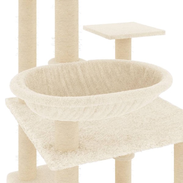 Rascador para gatos con postes de sisal color crema 141 cm