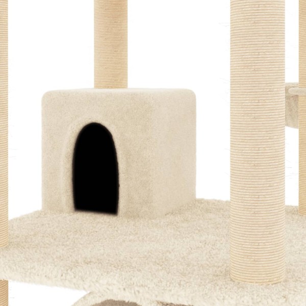 Rascador para gatos con postes de sisal color crema 141 cm