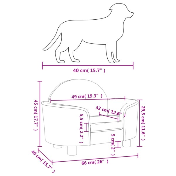 Cama para perros de terciopelo marrón 66x40x45 cm