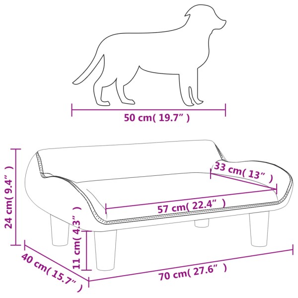 Cama para perros de terciopelo gris claro 70x40x24 cm