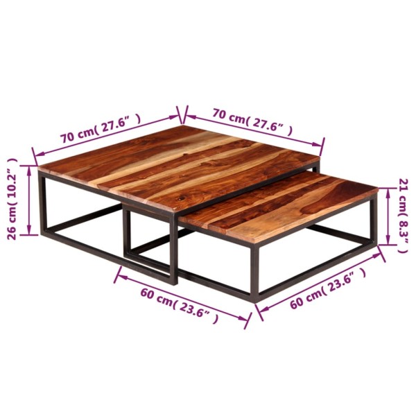 Mesas de centro apilables 2 piezas madera de sheesham maciza