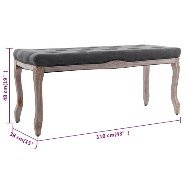 Banco lino y madera maciza gris oscuro 110x38x48 cm