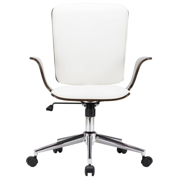 Silla de oficina giratoria cuero sintético madera curva blanco