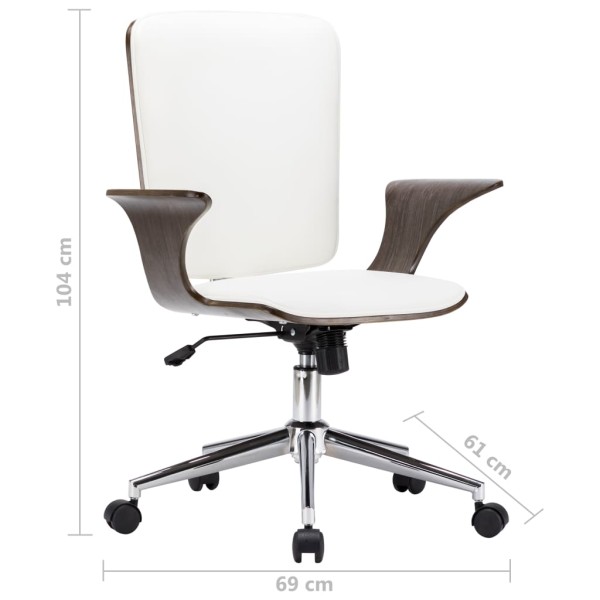 Silla de oficina giratoria cuero sintético madera curva blanco