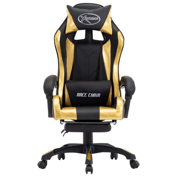 Silla gaming con reposapiés cuero sintético negro y dorado