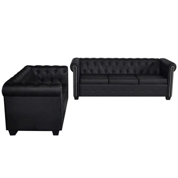 Sofás Chesterfield de 2 y 3 plazas cuero sintético negro