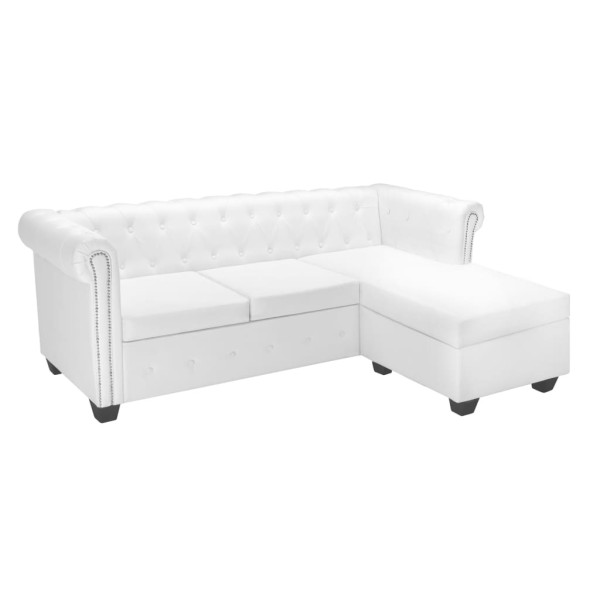 Sofá Chesterfield en forma L cuero artificial blanco