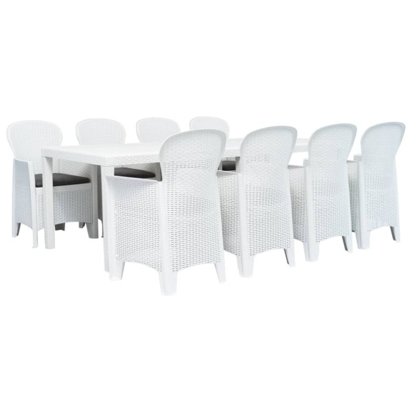 Comedor de jardín 9 piezas plástico con aspecto de ratán blanco