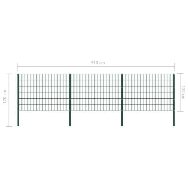 Panel de valla con postes de hierro verde 5,1x1,2 m