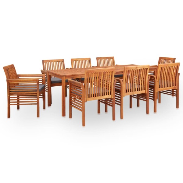 Set comedor de jardín 9 pzas y cojines madera maciza de acacia