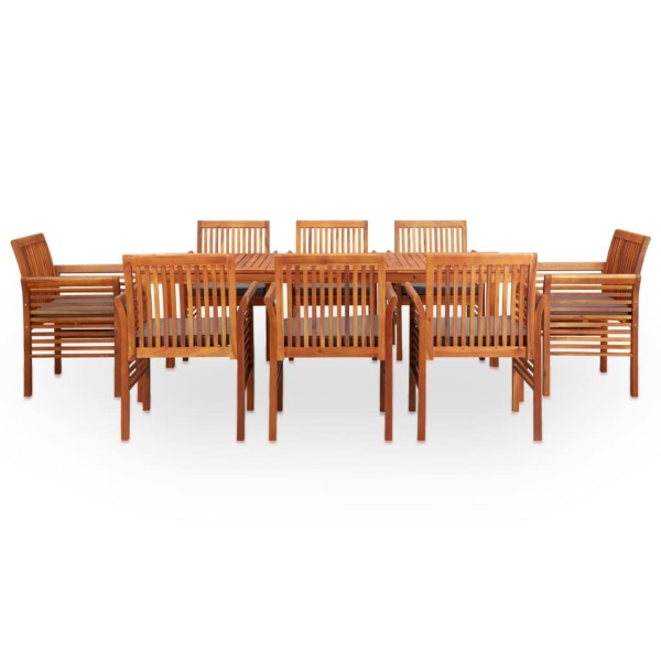 Set comedor de jardín 9 pzas y cojines madera maciza de acacia