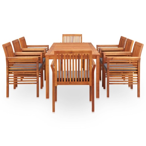 Set comedor de jardín 9 pzas y cojines madera maciza de acacia