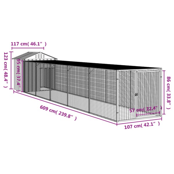 Gallinero con corral acero galvanizado gris claro 117x609x123cm