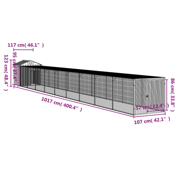 Gallinero y corral acero galvanizado gris claro 117x1017x123 cm