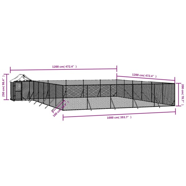 Perrera exterior con toldo acero galvanizado plata 12x12x2,5 m