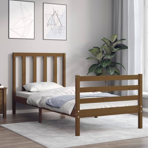 Estructura cama y cabecero madera maciza marrón miel 100x200 cm