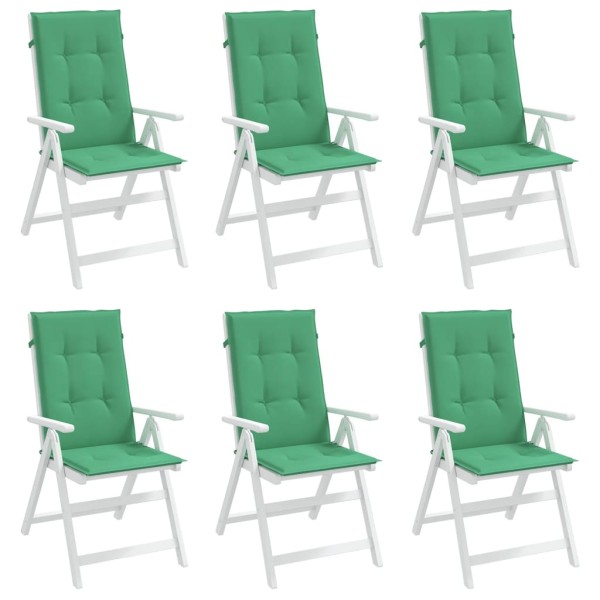 Cojín silla de jardín respaldo alto 6 uds tela verde 120x50x3cm