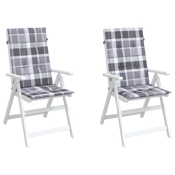 Cojín silla jardín respaldo alto 2 uds cuadros gris 120x50x3 cm