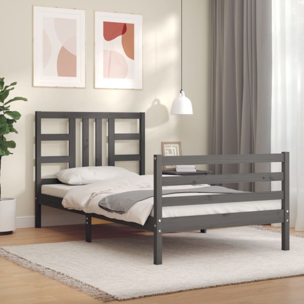 Estructura de cama con cabecero madera maciza gris 100x200 cm