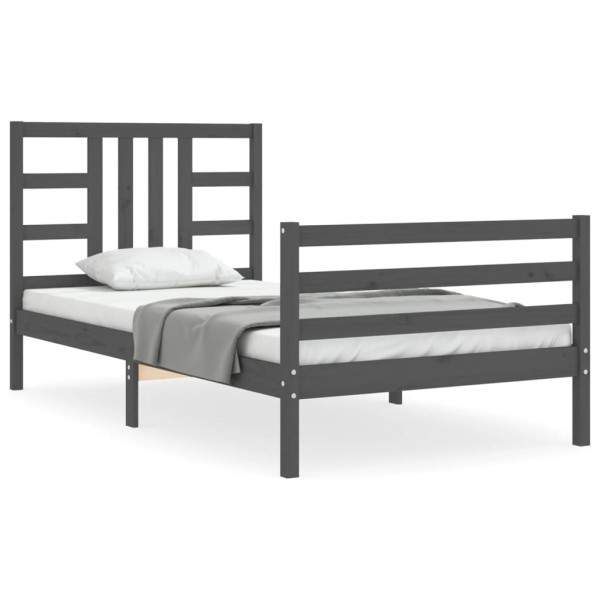 Estructura de cama con cabecero madera maciza gris 100x200 cm