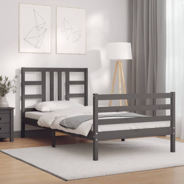 Estructura de cama con cabecero madera maciza gris 100x200 cm