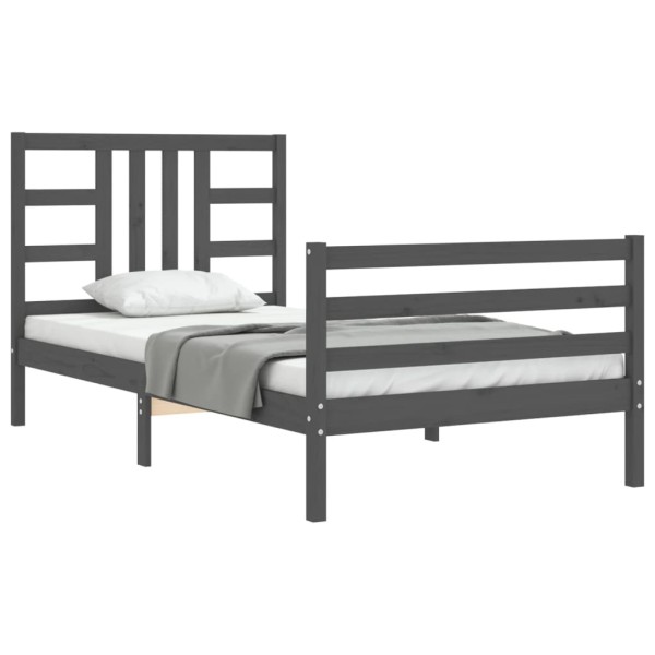 Estructura de cama con cabecero madera maciza gris 100x200 cm