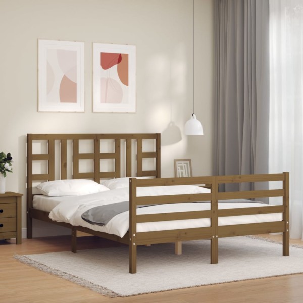 Estructura cama y cabecero madera maciza marrón miel 140x200 cm