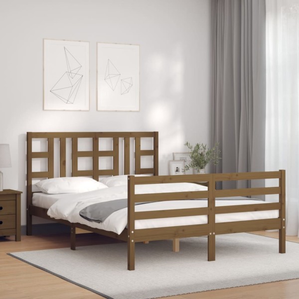 Estructura cama y cabecero madera maciza marrón miel 140x200 cm