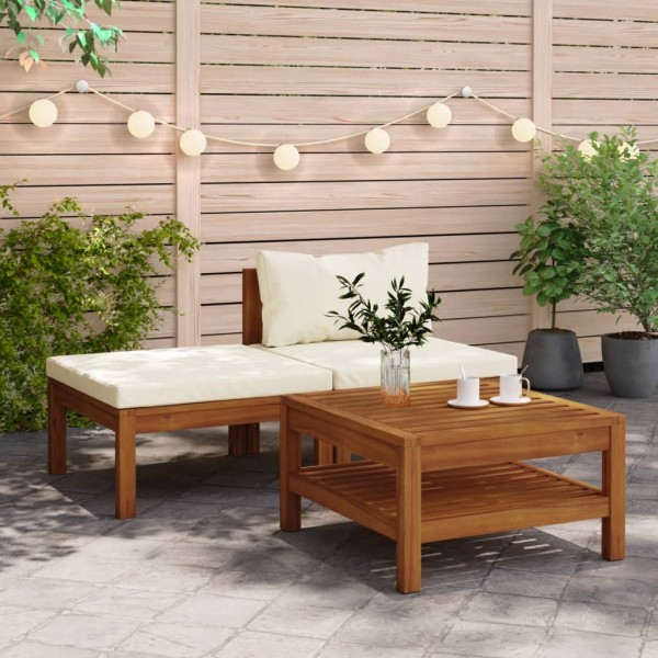 Muebles de jardín 3 pzas cojines blanco crema madera de acacia