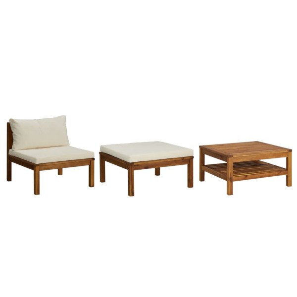 Muebles de jardín 3 pzas cojines blanco crema madera de acacia