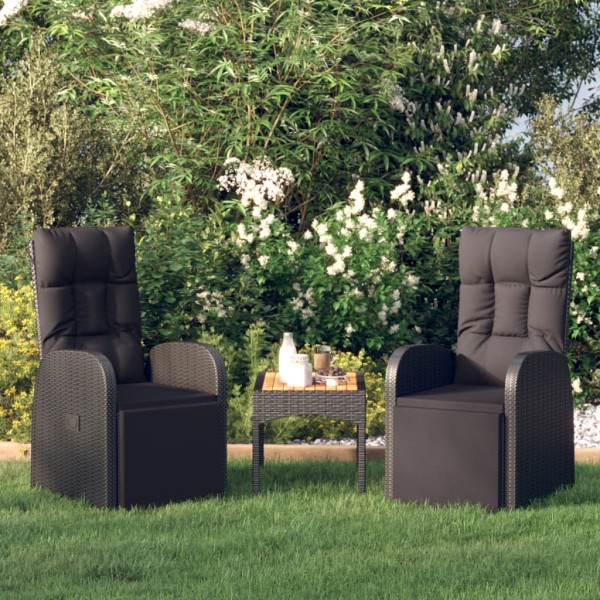 Sillones de jardín reclinables con cojines 2 uds ratán PE negro