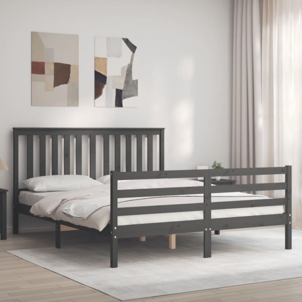 Estructura de cama con cabecero madera maciza gris 160x200 cm