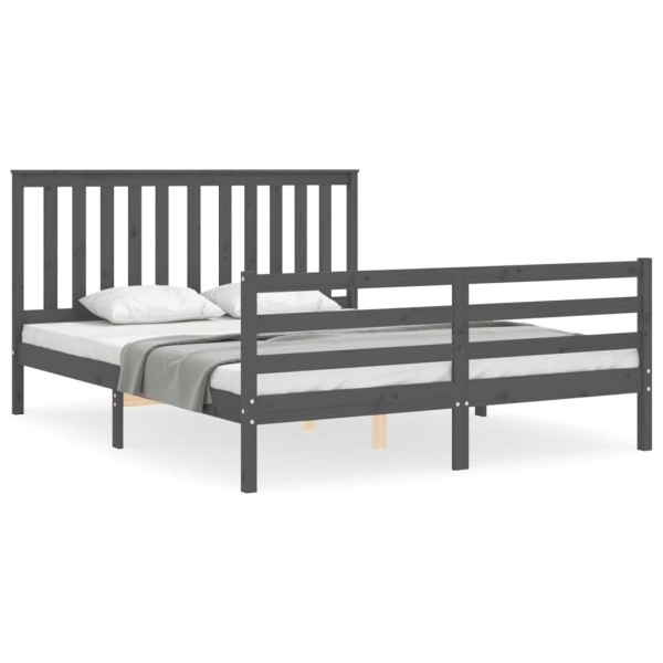 Estructura de cama con cabecero madera maciza gris 160x200 cm