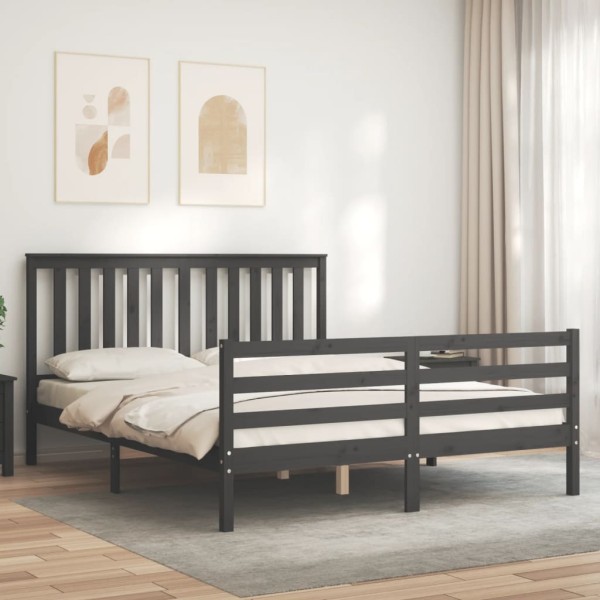 Estructura de cama con cabecero madera maciza gris 160x200 cm