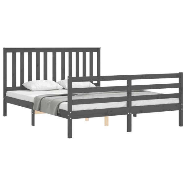 Estructura de cama con cabecero madera maciza gris 160x200 cm