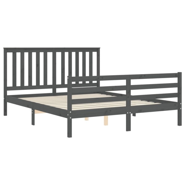 Estructura de cama con cabecero madera maciza gris 160x200 cm