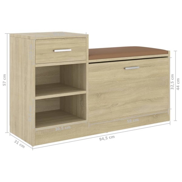 Banco zapatero madera de ingeniería roble Sonoma 94,5x31x57 cm