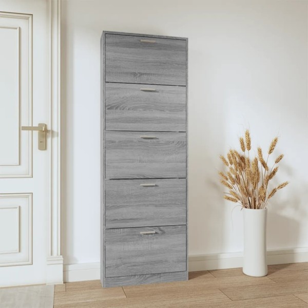 Mueble zapatero madera contrachapada gris Sonoma 59x17x169 cm