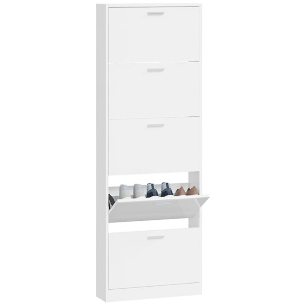 Mueble zapatero madera contrachapada blanco brillo 59x17x169 cm