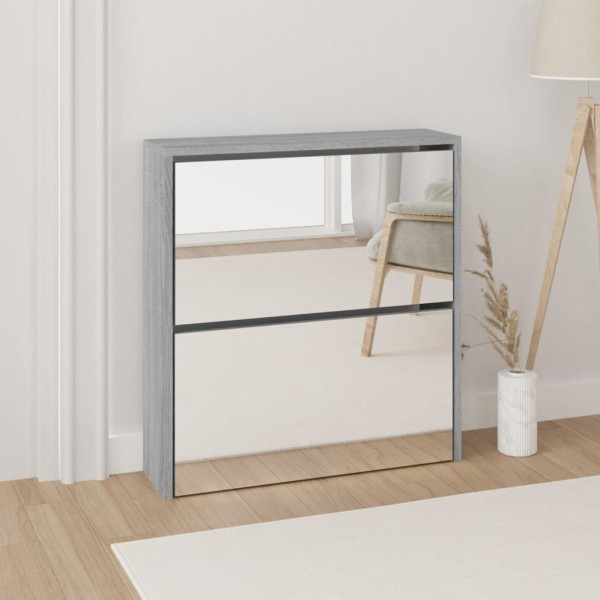 Mueble zapatero con espejo 2 niveles gris Sonoma 63x17x67 cm